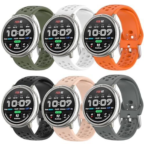 CHULN 6 Pezzis Cinturino per Amazfit Active 2/Active/Active 3 Premium/Garmin Vivoactive 5/Amazfit GTS/GTS 2/2 Mini, 20mm Regolabile Sportiva Cinturino in Silicone Morbido di Ricambio per Smartwatch.