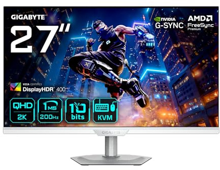 GIGABYTE M27Q2 QD Ice Monitor Gaming 27” QHD - 2560 x 1440, 200Hz, 1ms, 350 CD/m², FreeSync Premium, Display HDR400, HDMI 2.0, DisplayPort 1.4