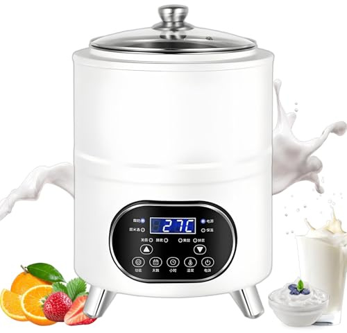 Macchina per Yogurt 8L/12L, Macchina in Acciaio Inox con Display LED e Timer, Colino per Yogurt per Yogurt Greco e Naturale, Formaggio, Natto, Vino di Riso Dolce white 8L