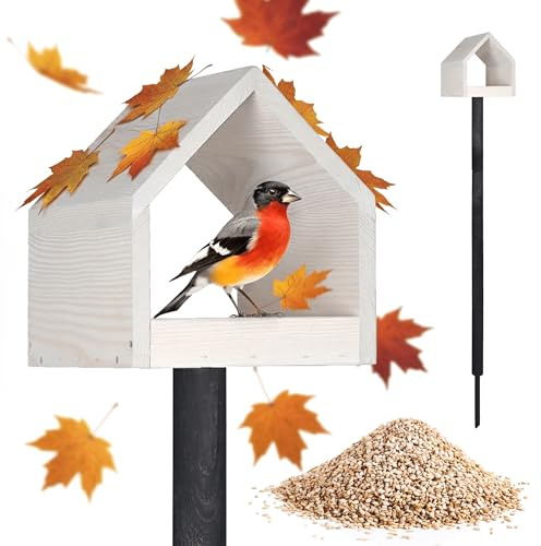 PATKAR Vogelhaus Futterhaus für Vögel mit Ständer aus Kieferholz - Vogelfutterhaus Vogelfutterstation für Wildvögel Vogel Gartenvögel Futterstation + 500g Futter Gratis
