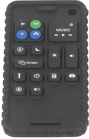 Fockety Jouet de Dentition en Silicone pour bébé, Conception de Téléphone Réaliste, Développement Sensoriel pour Bébés, Jouet de Dentition à Boutons Multi-Formes (Black)