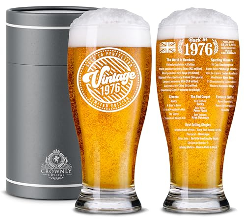 CROWNLY CRYSTAL 50th Birthday Gifts for Men Pint Glass 1976 570 ml Personalised Gifts for Men – Dad Husband Brother Uncle – Gift from Daughter Son Wife