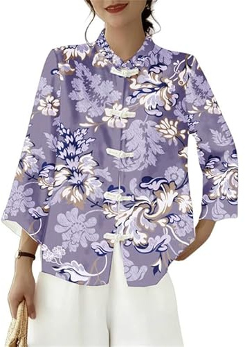 keepmore Fortunato Pesce Koi Etnico Fiore Stampa 3D Donne Elegante Cinese Hanfu Top Cheongsam Camicia Chiusure a Rana Tang Blusa Abbigliamento