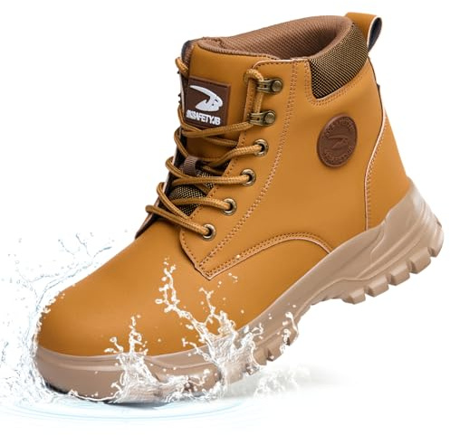 NACKINg Chaussures de Sécurité Hommes Femmes Imperméable Bottines de Sécurité avec Embout en Acier Légère Montante Chaussures de Travail Antidérapant Basket de Securite, Marron, EU 43