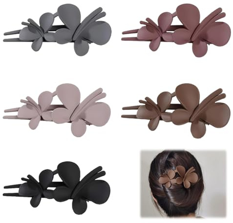5 Pièces Pince Cheveux Femme Fleur, Grandes Pinces à Cheveux Plates Mates, Barettes Cheveux Femme Antidérapantes pour Cheveux Épais et Fins, Accessoire Cheveux Femme pour Quotidien et Fête