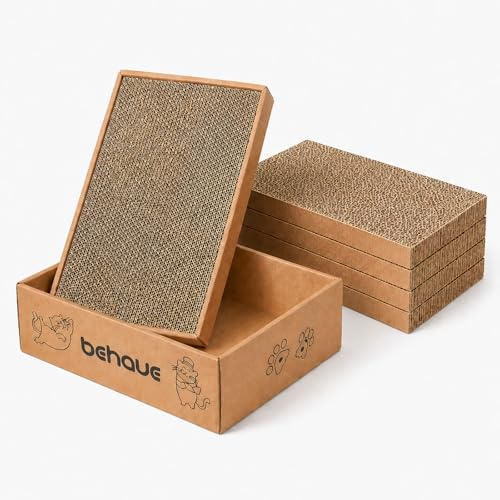 AKOLAFE Rascador para gatos con caja, 5 unidades, cartón rascador de doble cara para gatos, 40 x 24 x 2,5 cm, tablas para rascar gatos, casa de gatos, caja de cartón para rascar para gatos de interior