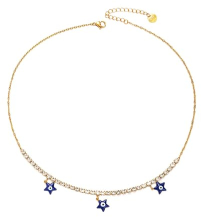 Quadratisches blaues Emaille-Stern-Fransen-Halsketten-Armband-Set für Frauen, einzigartiger minimalistischer Schmuck, Boho-Chic-Accessoires