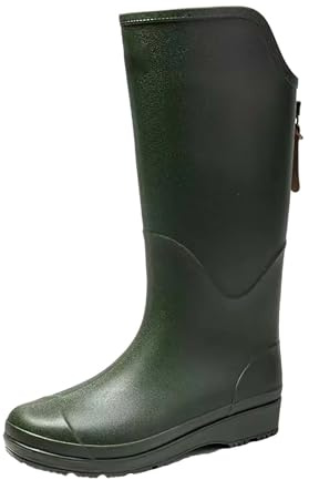 Stivali di gomma da donna verdi, stivali da pioggia alti con chiusura lampo, stivali da pioggia, stivali in gomma, stivali da trekking, stivali da pesca, stivali da pioggia, verde, 38 EU