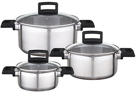 GSW 924207 Easy FIT Topf-Set 3-teilig, Edelstahl, Silber, 24 cm, 6-Einheiten, 38 x 25,5 x 13,5 cm