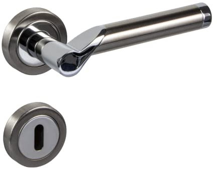 Gedotec Set di Maniglie | MIRAGE | 1 Set di porte con viti | Ferramenta per porte in acciaio inox opaco | Cromo Lucido | Maniglia per porte rosone rotondo | BB - barba colorata | Testato in classe 3