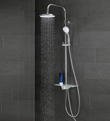 SCHÜTTE AQUASTAR Duschset Regendusche mit Ablage, Duschsystem mit 5-fach verstellbarer Handbrause, Duschsäule mit Duschkopf, Duschset in Chrom/Weiß