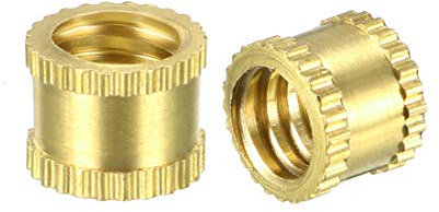 sourcing map 25 Stück Gewindeeinsatz Messing Rändelschrauben Schraubmuttern 1/4-20 x 6mm(L) x 8mm(OD)