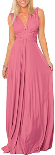 Robe longue convertible pour femme - Robe de soirée, de bal, de mariage, de cocktail - Rose - X-Small
