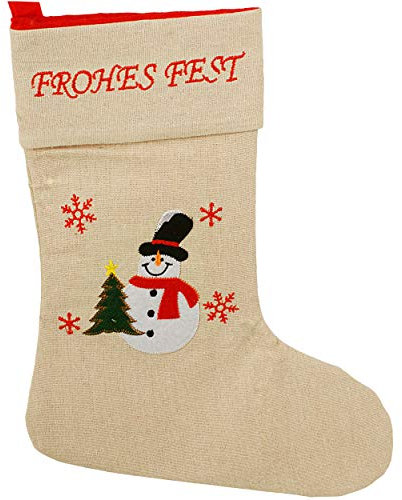 alles-meine.de GmbH 5 Stück XL - Weihnachtssocken & Weihnachtsstrümpfe - Frohes Fest - Schneemann - 38 cm - rot - zum Aufhängen - Nikolausstiefel - Nikolausstrümpfe/Weihnacht..