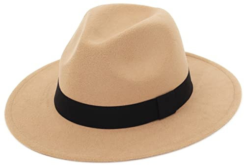 GEMVIE Herren Fedora Filzhut Damen Outdoor Gentleman Jazz Panamahut Dunkelkamel Umfang 56-58cm