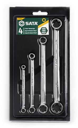 SATA ST09012SJ Doppelringschlüssel, Ringschlüssel, Schraubenschlüssel E-Profil für Außen-Torx Schrauben Set E6-E24 poliert aus CR-V-Stahl 4 Tlg.