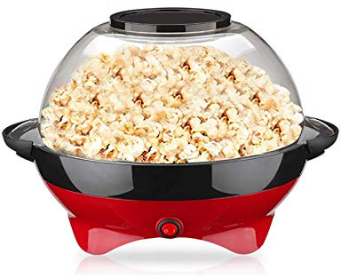 JHNEA Popcorn Maker, 1200W Popcorn Machin, 5L Hot Air Stir Crazy Electric Popcorn Popper with Stirring Rod Offers Large Lid and Bowl,800W,Red