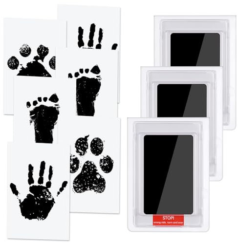Vicloon Baby Abdruck Set, Baby Handabdruck und Fußabdruck mit 3 x Clean Touch Stempelkissen und 6 x Druckkarten, Babyhaut Kommt Nicht Farbe in Berührung, Baby Handprint für Familie Geschenk - Schwarz