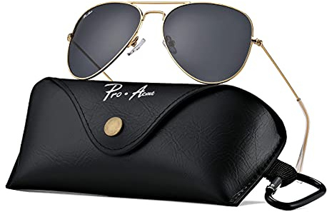 Pro Acme Classic Polarized Aviator Sunglasses for Women Men, Driving Sun Glasses Polarized Lens Lightweight Metal Pilot Frame UV400 Protection (Gold | Grey | With Logo)