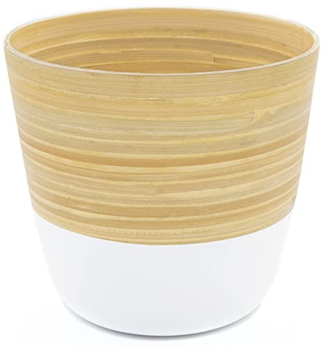 Dehaus® Pot de Fleur en Bambou Fait Main Élégant, Pots de Fleurs Interieur, Cache Pot Plante Interieur, Jardiniere, Pot Plante, Porte Plante, Pot Fleur, Moyen Cache-Pots 17 cm D x 16 cm H (Blanc)