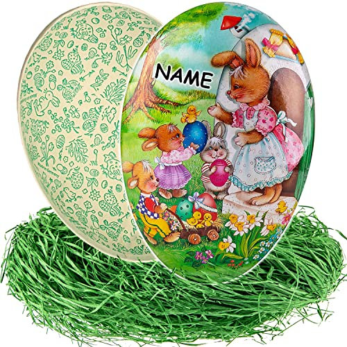 alles-meine.de GmbH 10 Stück Ostereier/Eier zum befüllen + Ostergras Anzahl frei wählbar Hasen Mama & kleine Osterhasen - 15 cm - inkl. Name - Füll - Pappei - Deko Pappe ..
