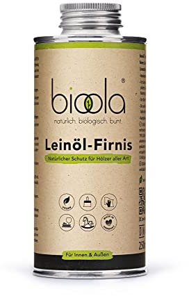 bioola® nature Leinöl-Firnis 250 ml, plastikfrei verpackt - natürlich-biologischer Holzschutz für Innen & Außen - vegan & lebensmittelecht - Made in Germany