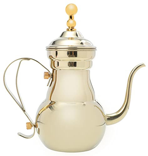 Hervidor de té de acero inoxidable Cafetera de estilo árabe con pico largo Tetera de té de vinagre de leche vintage para el hogar Restaurante Cocina Hotel (dorado) little surprise