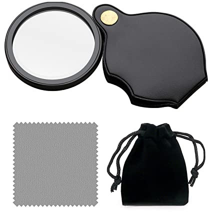 Lente d'ingrandimento tascabile 15X con 1 panno per la pulizia e 1 custodia nera, lente d'ingrandimento da lettura pieghevole, lente d'ingrandimento portatile, con custodia protettiva