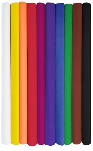 Interdruk - Rollos de papel crepé para niños, bricolaje y decoraciones - Paquete de 10 rollos (50 cm x 200 cm, 28 g/m2) - 10 colores surtidos