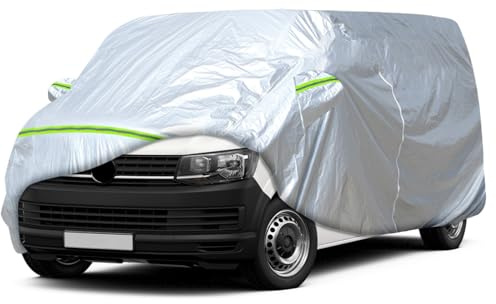 Autoabdeckung Passend für VW T5 T6 LWB Transporter, Silber Vollgarage | Wasserdicht Autoplane mit Reißverschlusstür für Schnee, Regen, Allwetterschutz