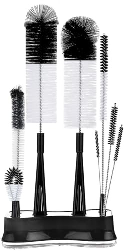 ALINK 8 Pack Black Bottle Brush Cleaning Set with Storage Holder, Bottle Cleaner for Long Narrow Neck Bottles, Stanley, S’Well Water Bottles, Baby Bottles, Tumblers, Carafe, Jugs, Straws