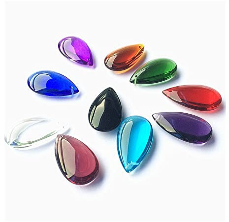 SaVgu Mehrfarbiges Kristallglas, glatte Wassertropfen, Kronleuchter, Ersatzteile für Beleuchtungslampe, 38 x 22 mm, 10 Stück (Farbe: 8)