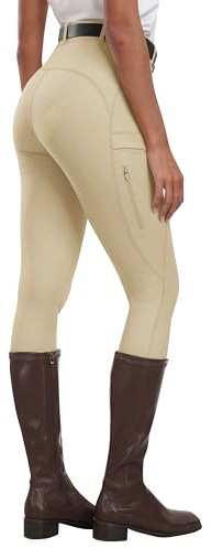 MoFiz Damen Reitleggings Silikon Vollbesatz Reithose Vollbesatzreithose High Waist für Reitsport Reitstretchhose mit Tasche