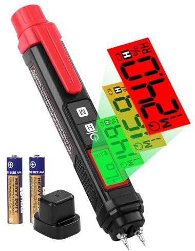 LAOYE Feuchtigkeitsmessgerät Holz Feuchtigkeitsmesser Wand tragbar Holzfeuchtemessgerät mit 7 Kalibrierungsskalen 3-Farb-LCD-Display Stiftform Feuchtigkeitsmesser für Holz Brennholz Wände Baustoffe