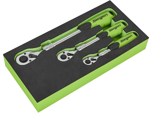 Sealey Siegen - Juego de llaves de trinquete extensibles de 3 piezas, con bandeja de almacenamiento de espuma EVA - S01285