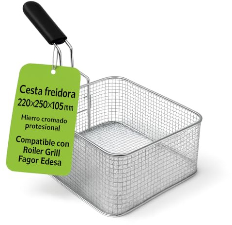 CubetasGastronorm ® cesta freidora 220x250x105mm hierro cromado repuesto profesional freidora industrial compatible con Roller Grill Fagor Edesa modelo FE-6 referencia 693017 repuesto cocina pro