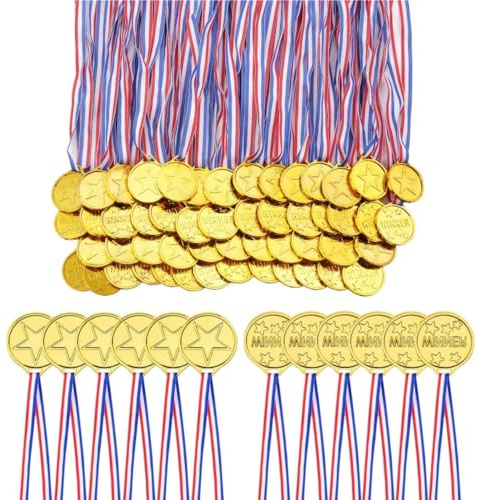 100 Medaglie di medaglie d'oro per bambini,Medaglie per Bambini,Oro Argento Bronzo Premi per Concorrenza Festa Gioco Giocattoli Giorno dello Sport