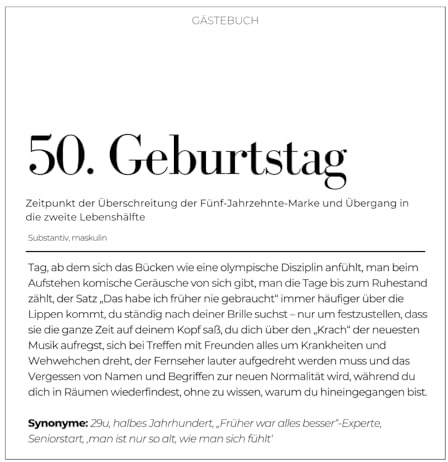 Gästebuch 50. Geburtstag – Definition und Tipps & Tricks ab dem 50. Lebensjahr: Gästebuch zum 50. Geburtstag mit lustigen Fragen: Sammle Tipps, Tricks ... Definition, 40 Gäste, 84 Seiten, Softcover