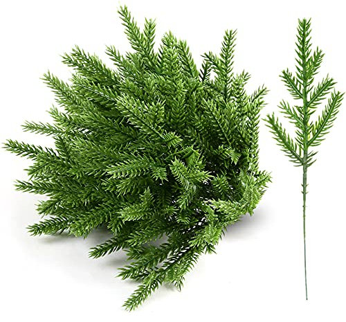 GWHOLE 60 Stück Tannenzweige Künstliche Kiefernzweig Kiefernnadel Kiefer Zweige für Weihnachten Kranz Weihnachtsbaum Hausgartendekoration Adventskranz Deko