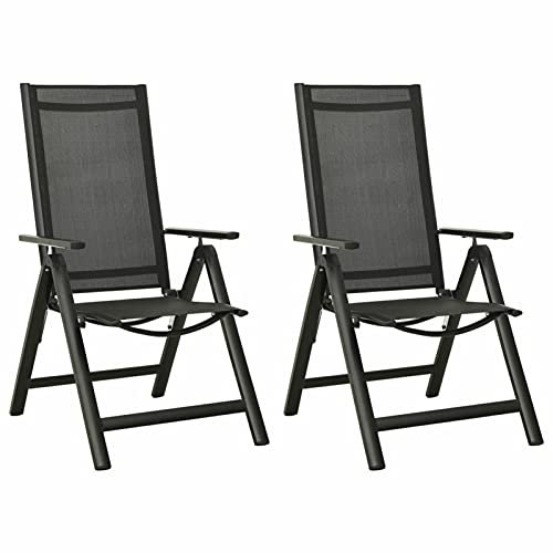 Sufrk Klappbare Gartenstühle 2 STK. Textilene und Aluminium Schwarz TerrassenstüHle Gartenstuhl Klappbar