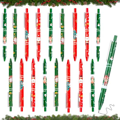 Dwafill Weihnachtsstifte, 24 Stück Kugelschreiber Weihnachten, Stift Weihnachten Tagebücher, Notizen, Bürobedarf, Schreibwaren, Gelschreiber Weihnachten, Weihnachtsgeschenke (Rot und grün)