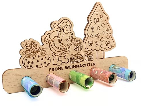 ZUKLA Verpackung Geldgeschenk Weihnachten 2 Stück - 13 x 10 cm - mit Reagenzglas - Geldgeschenk Verpackung Weihnachten Holz