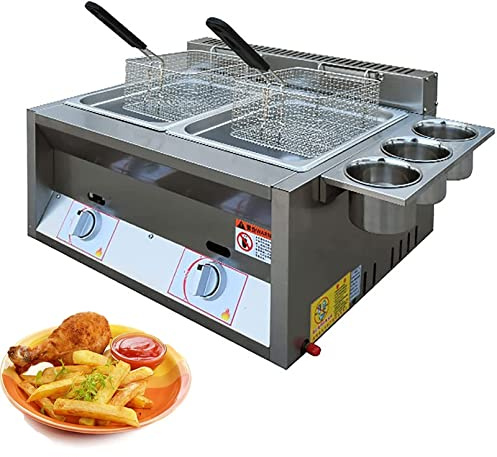 Freidora de Gas de 6L/6L+6L con Cesta, freidora de Gas LPG Comercial, Material de Acero Inoxidable, para Patatas Fritas, Restaurante, Cocina casera (tamaño: 6L+6L+2*Fried Basket)