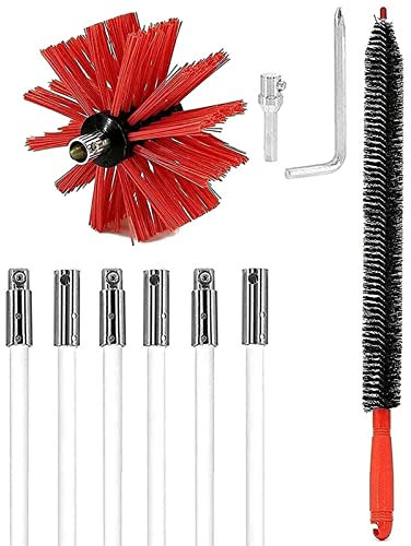 ROUYA chimney sweep kit Chimney Sweep Kit Chimney Cleaning Brush Rods Sweeping Drain Set Cleaning Tool Kit With 6/9/12/15 Rods Duct Vent Cleaning Set Chimney Sweep Kit(6 Rods,610mm)