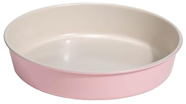 Paris Hilton Nonstick Carbon Steel Bakeware Collection, 9-Inch Round Cake Pan, Dishwasher Safe, Made without PFOA and PFAS, Pink Cream Two-Tone