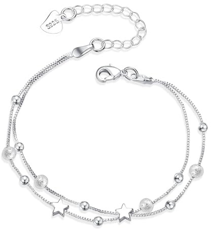 Armband Silber 925 Gold Verstellbare Layered Armbänder Damen Armschmuck | Silber 925 Gold Armband Herz Stern Mond Damen Armbänder Verstellbare Layered Armschmuck Freundschaftsarmband Hypoallergen