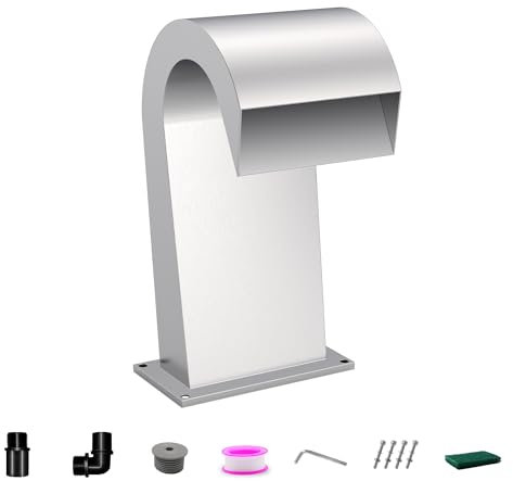 LONGRUNNEW Waterfall Spillway Stainless Steel Pool Fountain Curved with Accessories, Pond Waterfalls S-Shaped Outdoor Water Spillway Fountains Kit for Garden Patio Swimming Pool Decoration-32cm Height