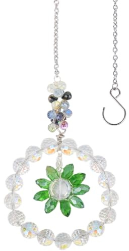 SOFPLATE 1 boîte de Cristal Fleur Attrape Soleil Tournesol Attrape Soleil Prisme Arc en Ciel Faisant des Attrape Soleil avec Fermoirs à Crochet en S Pendentif en Verre à Facettes Vertes Ornements à Su