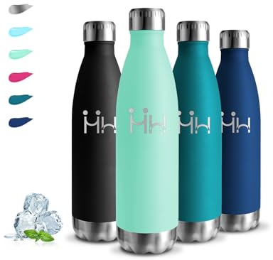 Botella Agua Acero Inoxidable, 500ml Botella Termica, sin BPA, Cantimplora Acero Inoxidable, A Prueba de Fugas, Botella Aluminio, Aislamiento al Vacío, Botella Agua para Escuela, Oficina, Cafetería