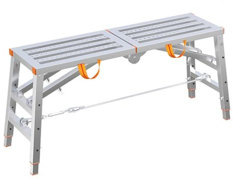 RDIAYDN Plataforma De Trabajo De Andamio Plegable Ajustable PortáTil, Escalera De Aluminio, Altura Regulable hasta 150 Kg, Escalera Andamio Plegable De Acero,180cm/5.9ft